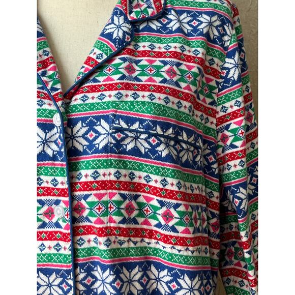 Lands End Women's Holiday Pajama Flannel Top Green Sleep Shirt Fair Isle XL/18 - Picture 5 of 12